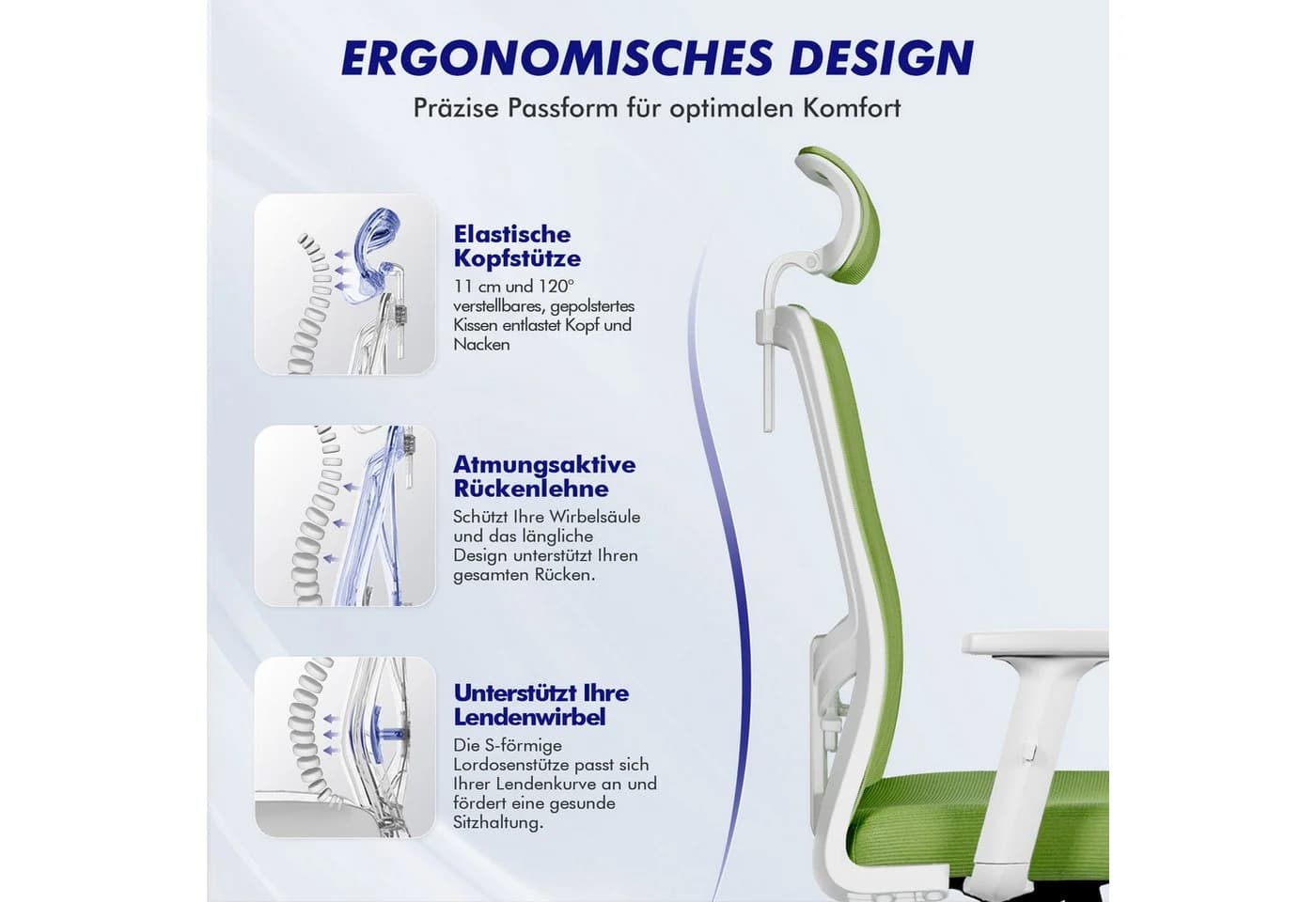 Adormii Ergonomischer Bürostuhl Grün mit verstellbarer Lendenstütze