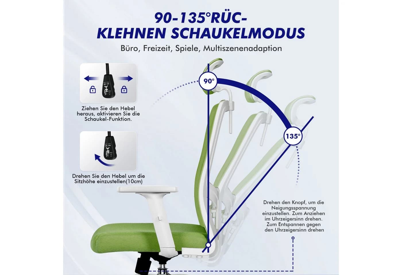 Adormii Ergonomischer Bürostuhl Grün mit verstellbarer Lendenstütze - Bild 3
