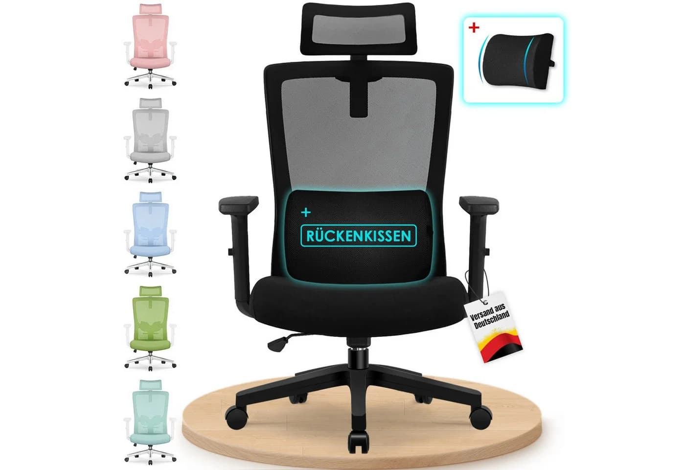 Adormii Ergonomischer Bürostuhl Schwarz mit verstellbarer Lendenstütze - Bild 2