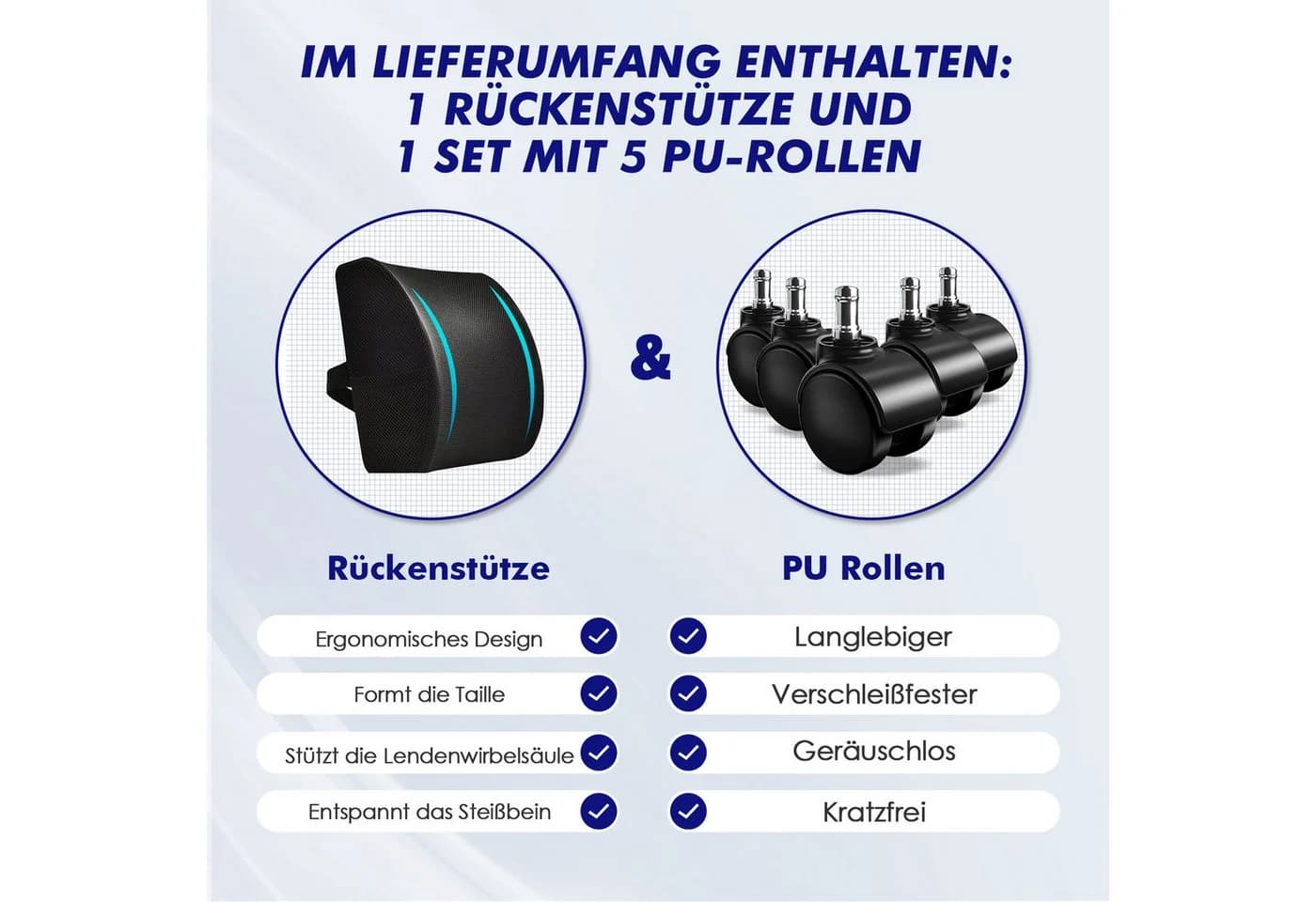 Adormii Ergonomischer Bürostuhl Schwarz mit verstellbarer Lendenstütze - Bild 3