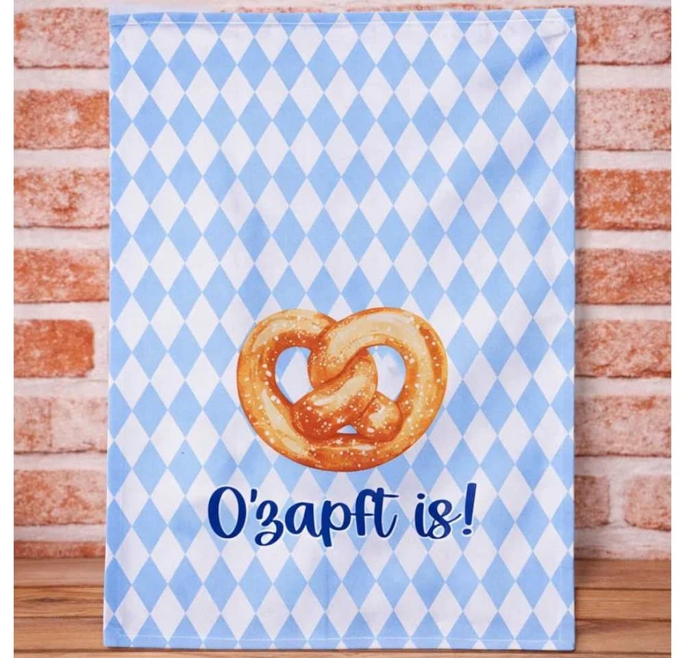 AltoBelli Geschirrtuch Oktoberfest Weiß Blau O'Zapft Is! mit Brezel - Bild 2
