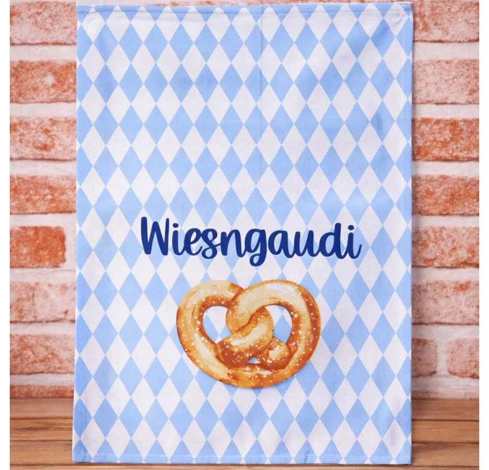 AltoBelli Geschirrtuch Oktoberfest Wiesngaudi Weiß Blau mit Brezel - Bild 2