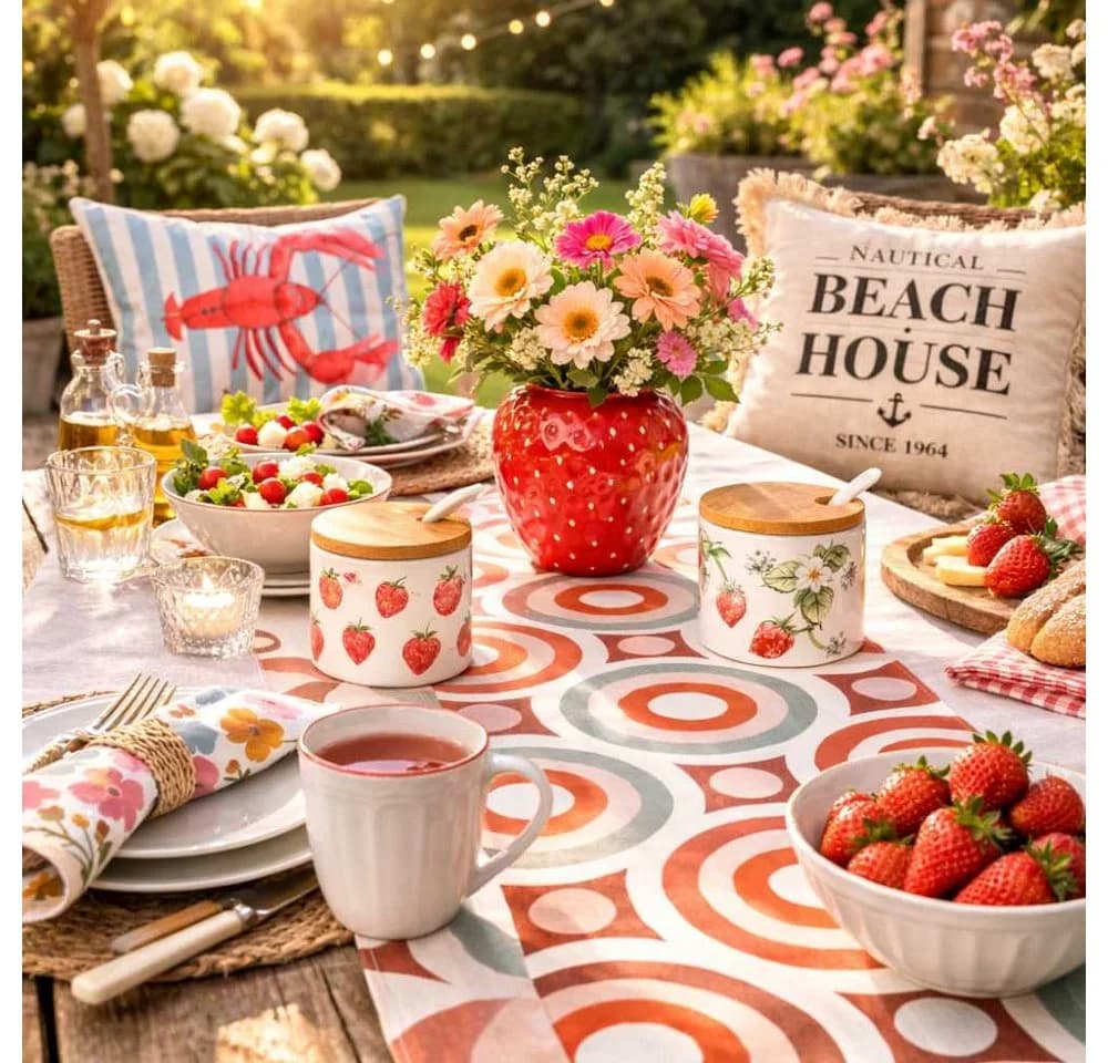 AltoBelli Tischläufer Retro Kreise Terrakotta & Rosé