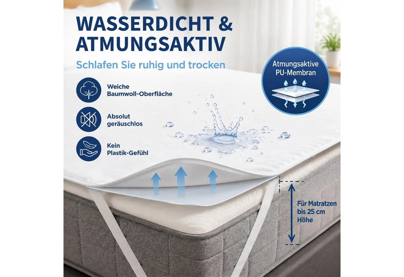 Stoffschmiede Matratzenschoner wasserdicht 100% Baumwolle weiß - Bild 3