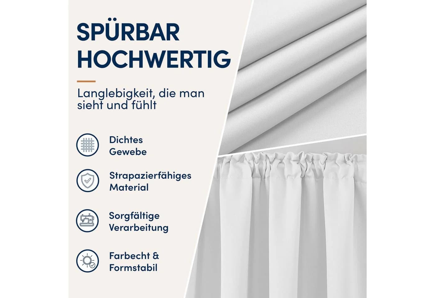 Stoffschmiede Gardine Blickdicht Weiß Kräuselband & Ösen - Bild 3