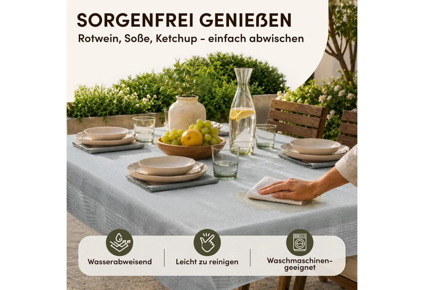 Stoffschmiede Gartentischdecke PVC Wetterfest Grau - Bild 5