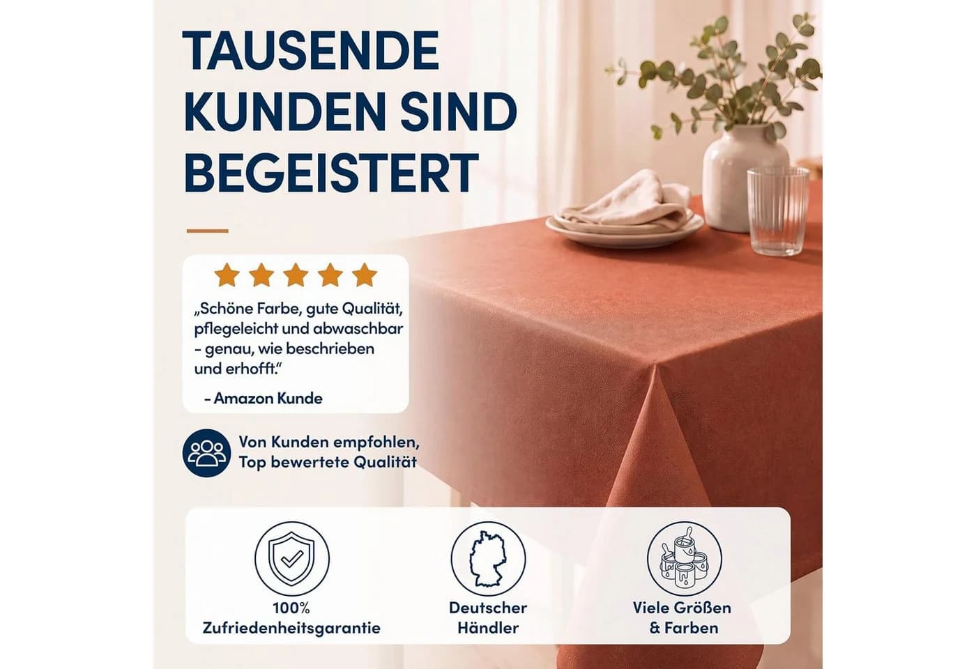 Stoffschmiede Tischdecke mit Leinen-Optik, Wasserabweisend Orange - Bild 5