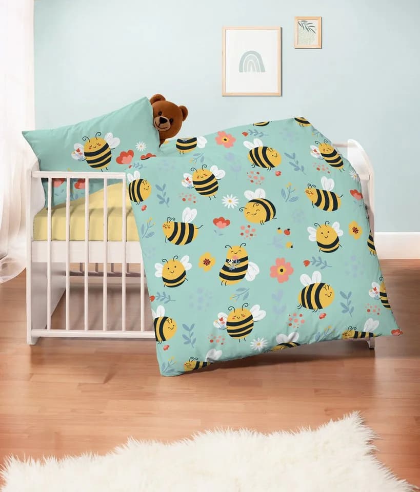 Stoffschmiede Kinderbettwäsche 3-Teilig Bienen-Motiv Bio-Baumwolle