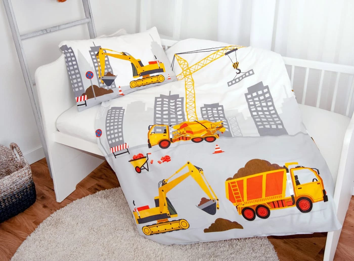 Stoffschmiede Kinderbettwäsche Baustelle 100x135cm & 40x60cm Baumwolle