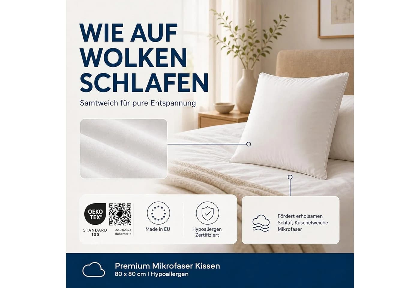 Stoffschmiede Kopfkissen 80x80 cm 2er Set Mikrofaser Polyester