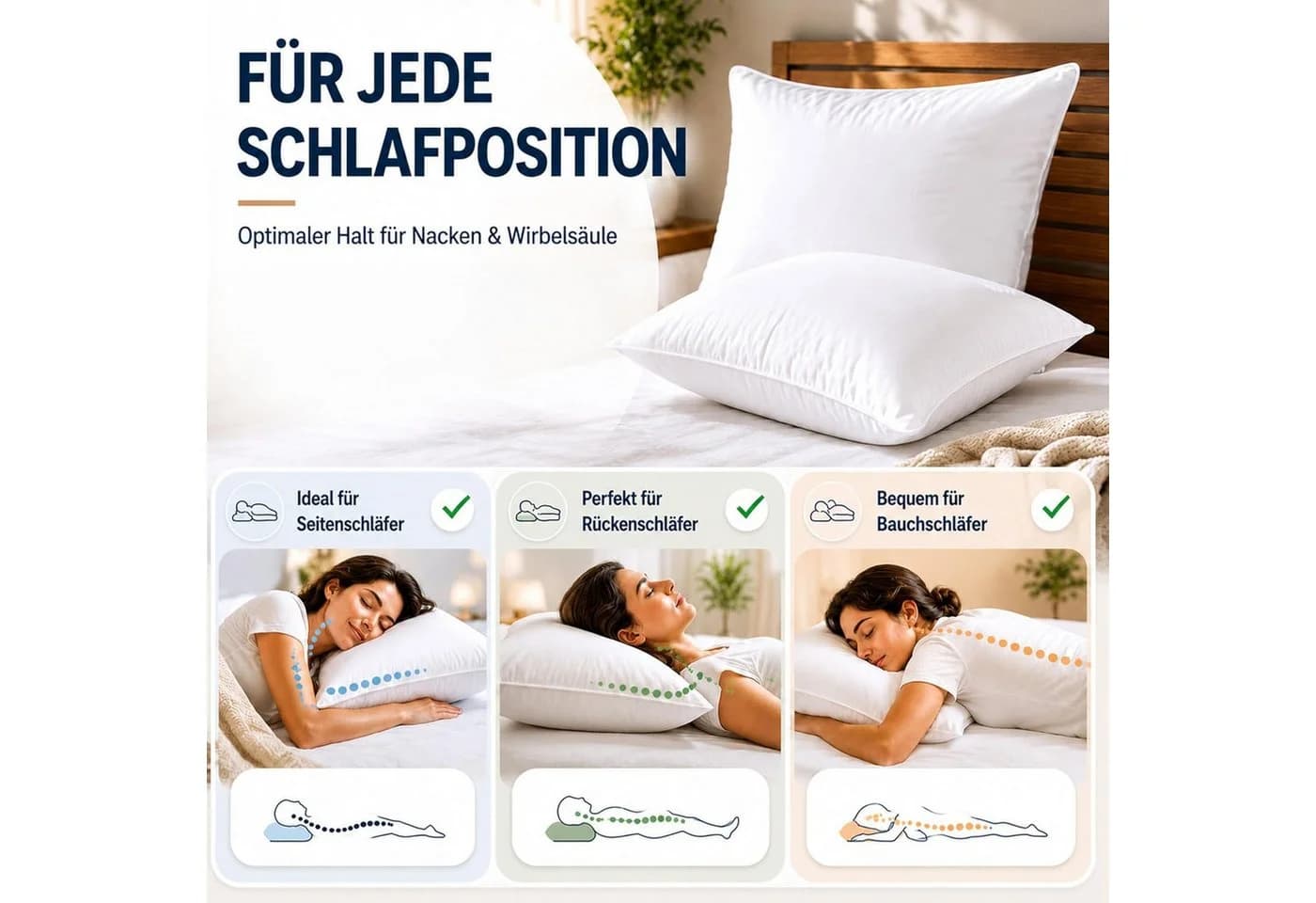 Stoffschmiede Kopfkissen 80x80 cm 2er Set Mikrofaser Polyester - Bild 3