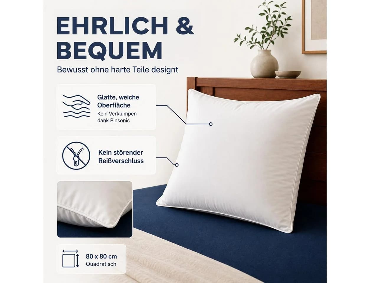 Stoffschmiede Kopfkissen 80x80 cm 2er Set Mikrofaser Polyester - Bild 5
