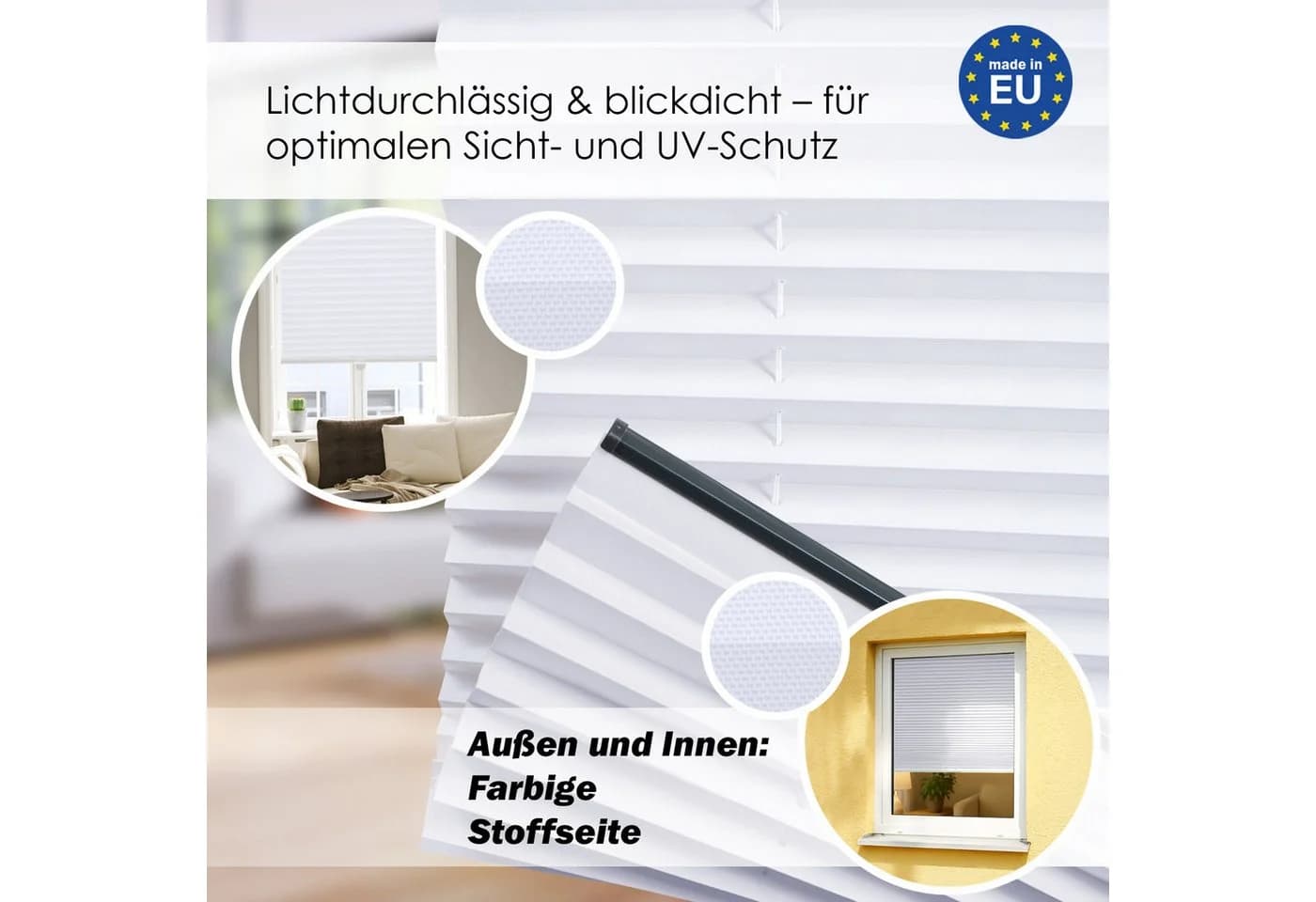 DomDeco Plissee Premium ohne Bohren Weiß Modern