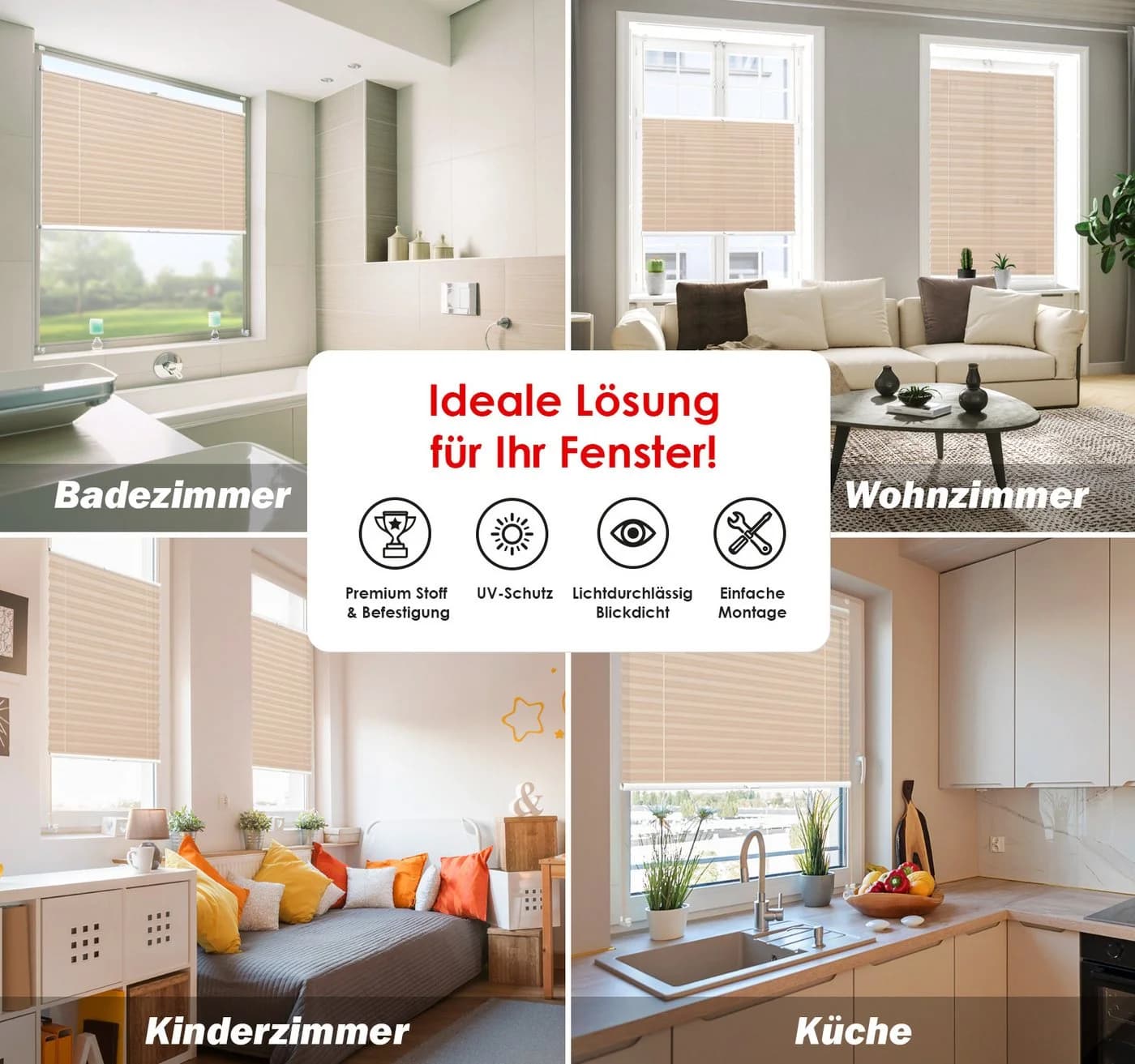 DomDeco Plissee Premium Beige Ohne Bohren Modern - Bild 3