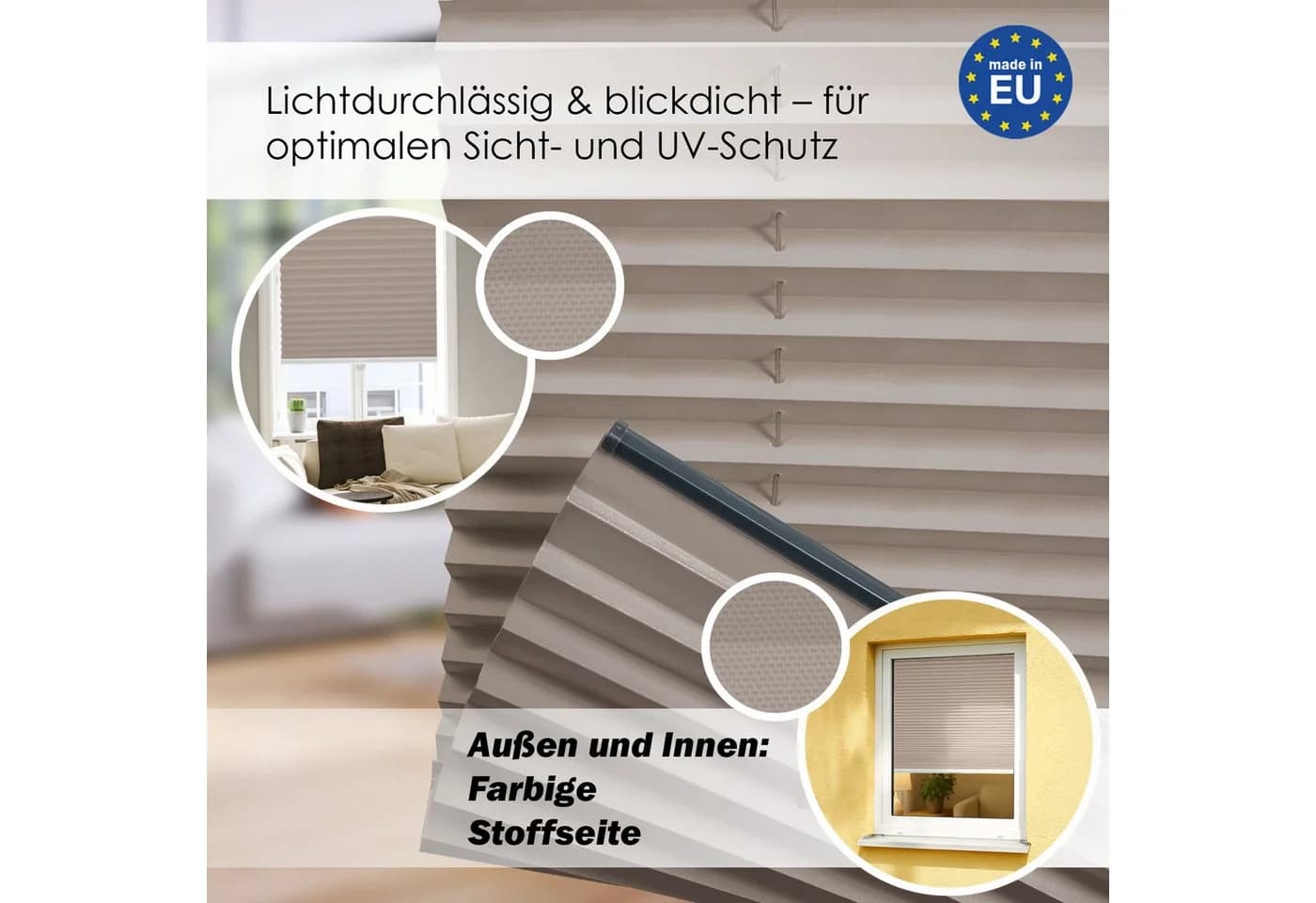 DomDeco Plissee Premium Grau Ohne Bohren Sichtschutz