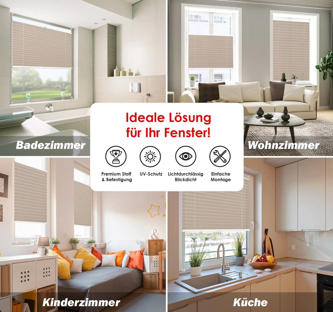DomDeco Plissee Premium Grau Ohne Bohren Sichtschutz - Bild 3