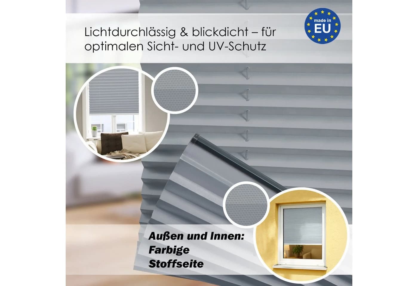 DomDeco Plissee Premium Plissee ohne Bohren, Sichtschutz, lichtdurchlässig, blickdicht, Klemmfix, UV-beständig, modernes Design, stufenlos - Bild 3