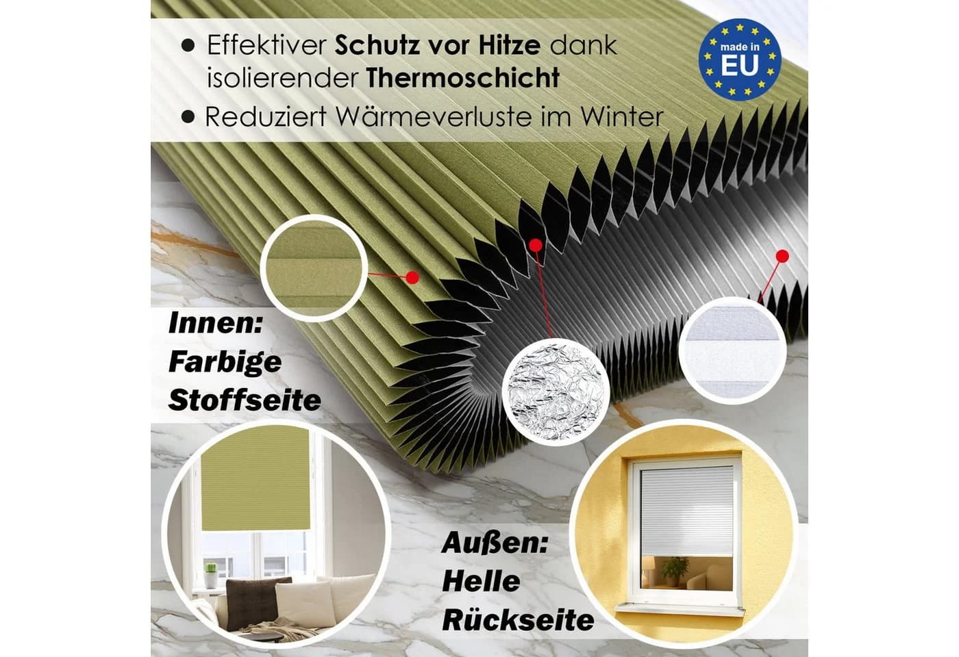 DomDeco Thermo Wabenplissee Grün Verdunkelung ohne Bohren