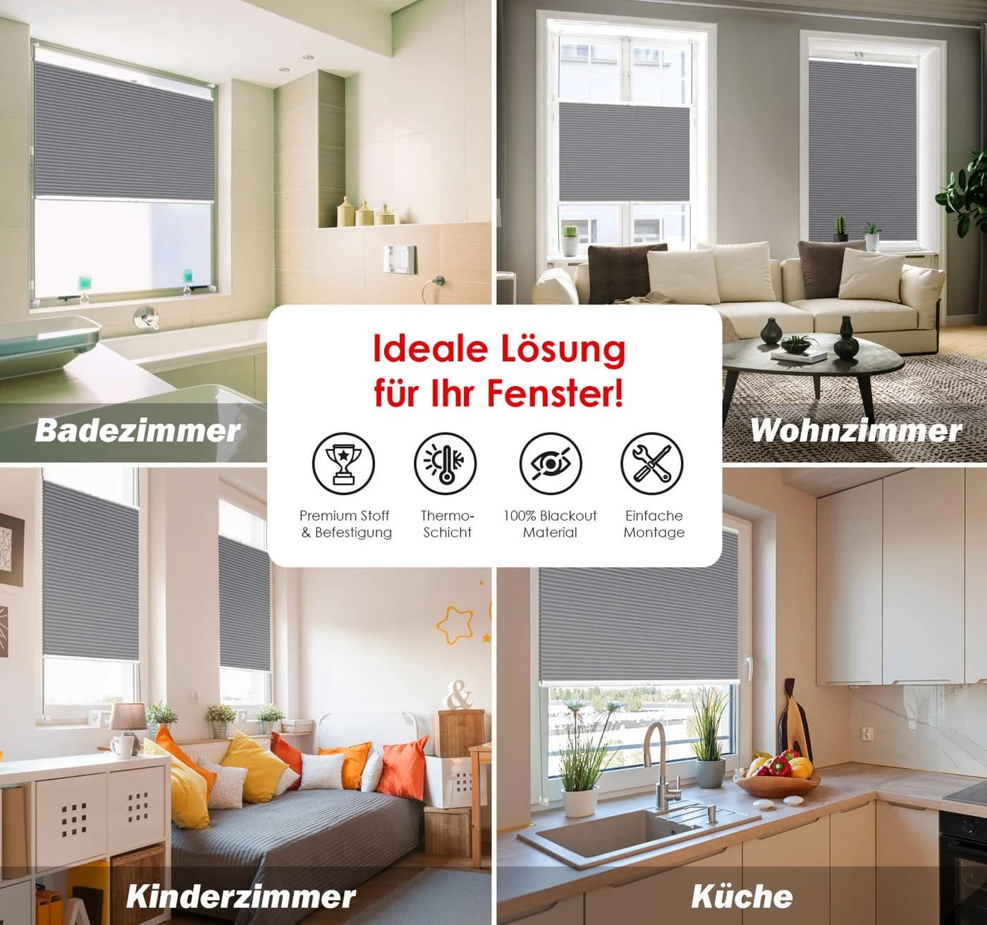 DomDeco Wabenplissee Thermo Grau - Verdunkelung & Klemmfix - Bild 3