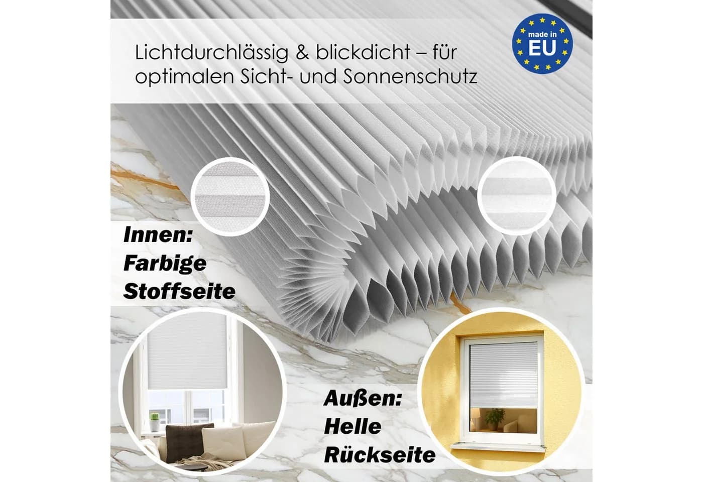 DomDeco Wabenplissee Premium - Ohne Bohren, Klemmfix