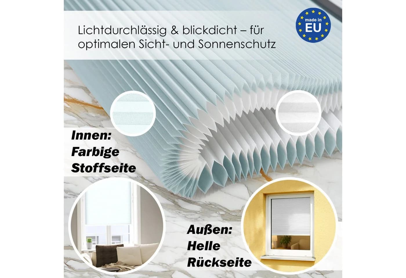 DomDeco Wabenplissee Hellblau ohne Bohren Klemmfix UV-Schutz