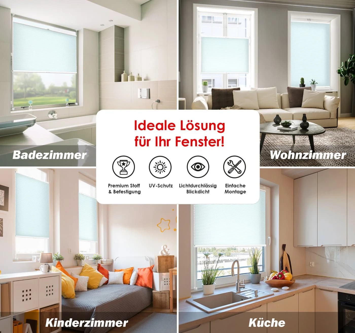 DomDeco Wabenplissee Hellblau ohne Bohren Klemmfix UV-Schutz - Bild 3