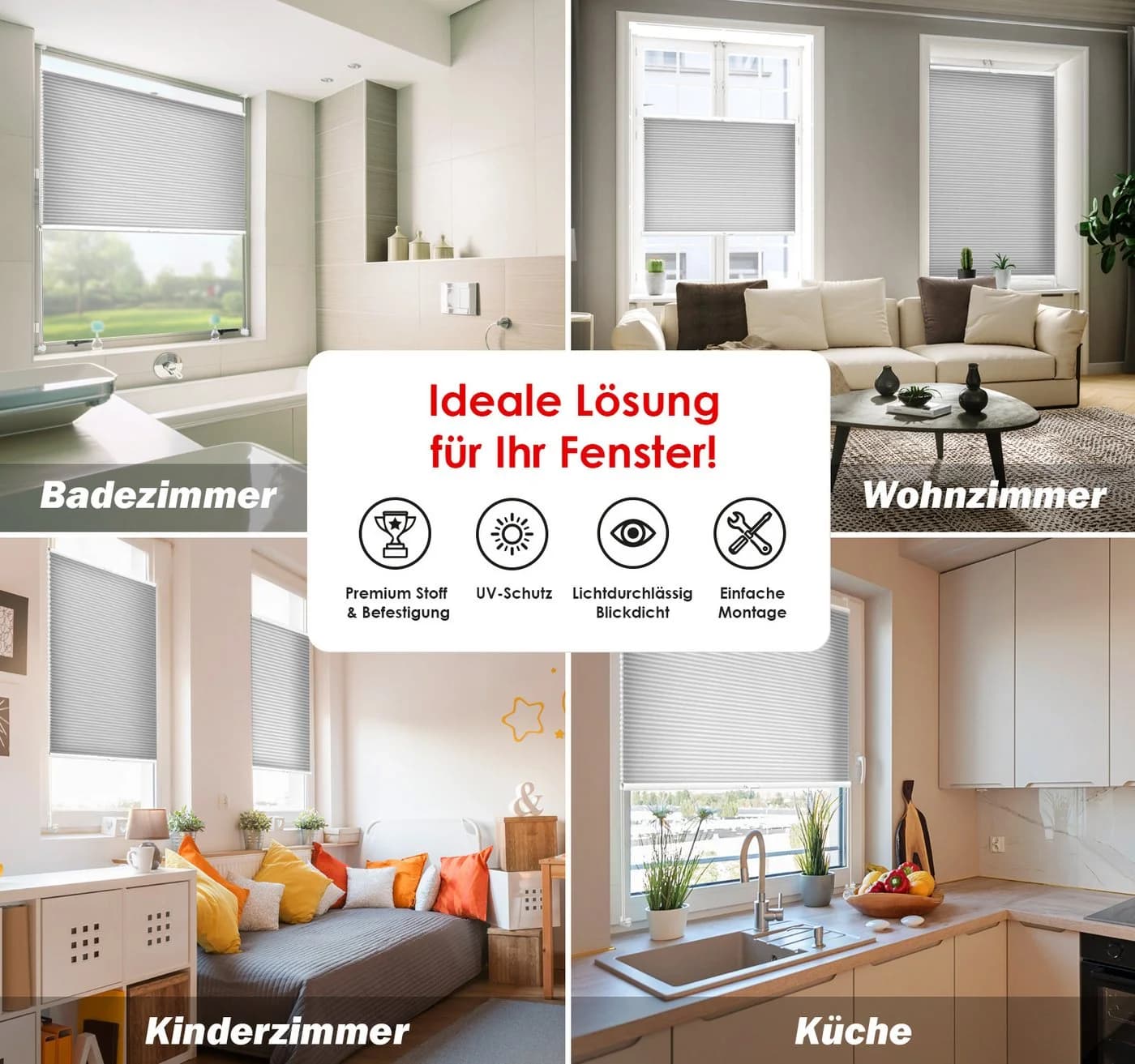 DomDeco Wabenplissee Premium ohne Bohren Grau Sichtschutz - Bild 3