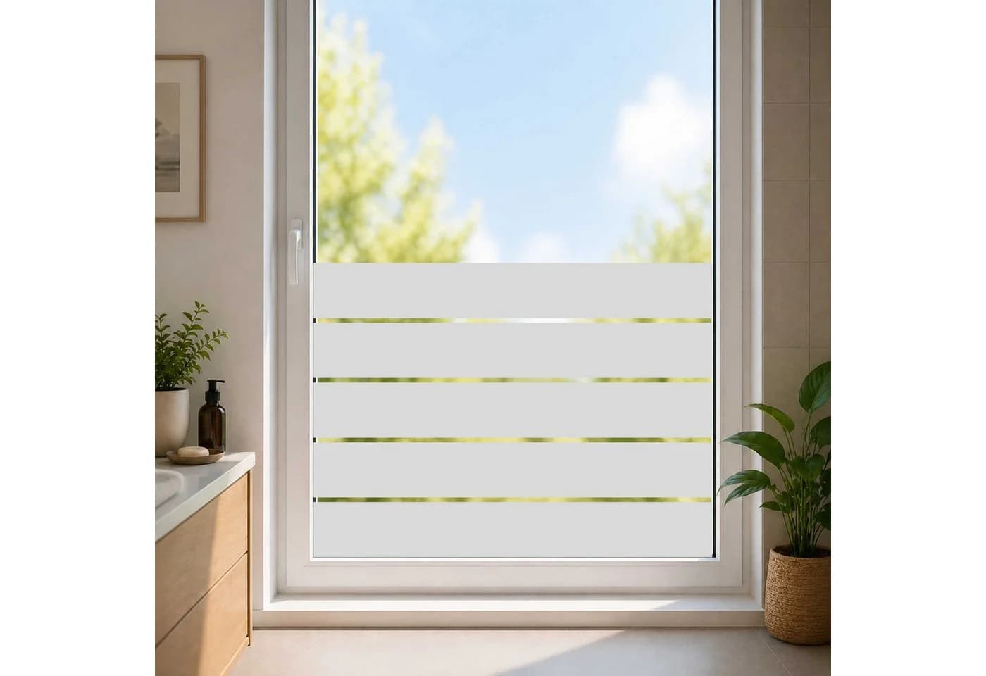 Nomiro Fensterfolie Sichtschutz Streifen 9cm silber selbstklebend - Bild 2