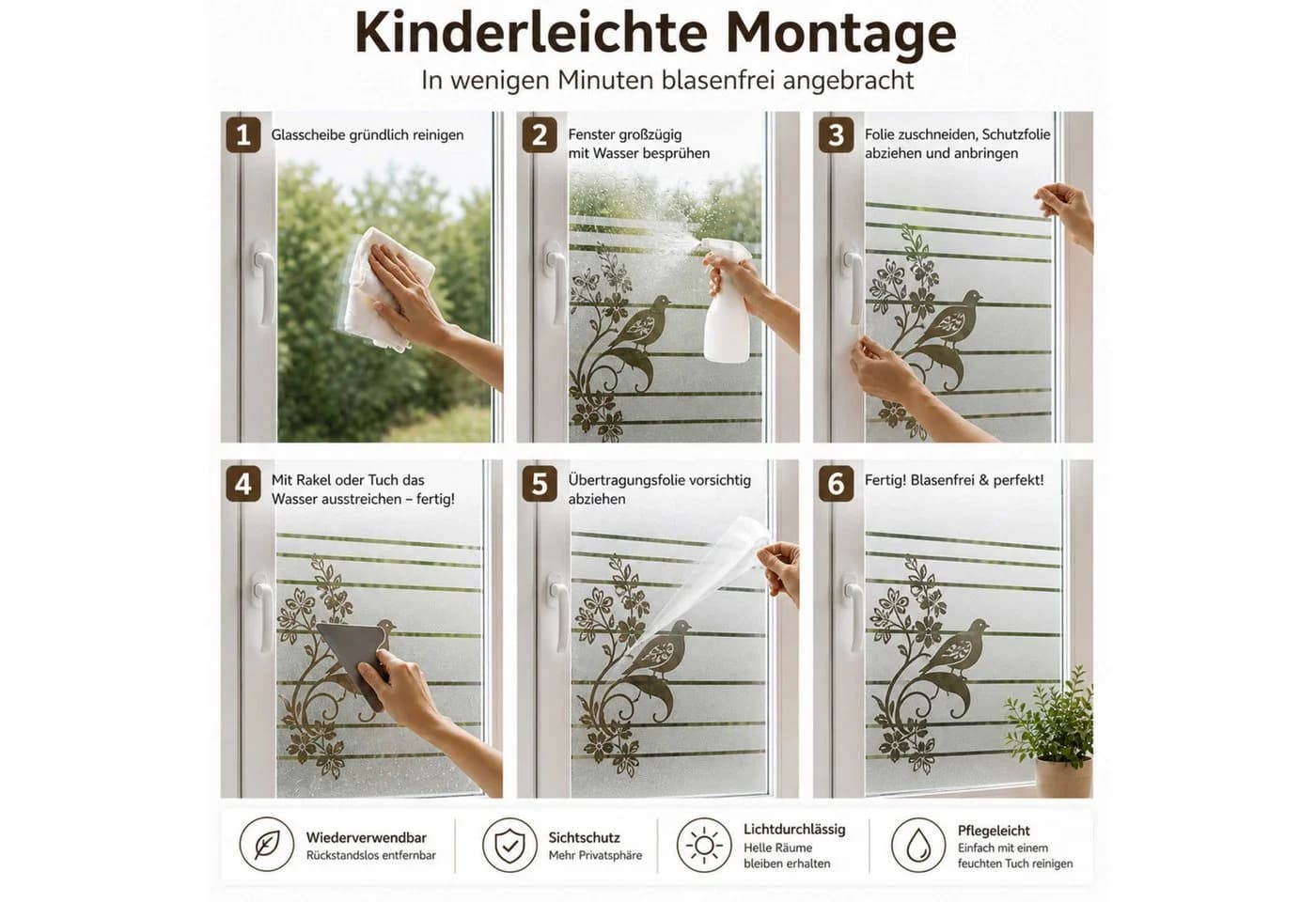 Nomiro Fensterfolie Sichtschutz Streifen 9cm silber selbstklebend - Bild 4