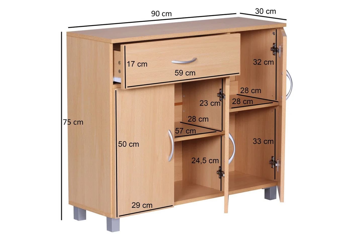furnicato Sideboard Kommode Buche Grau mit höhenverstellbaren Fächern - Bild 4