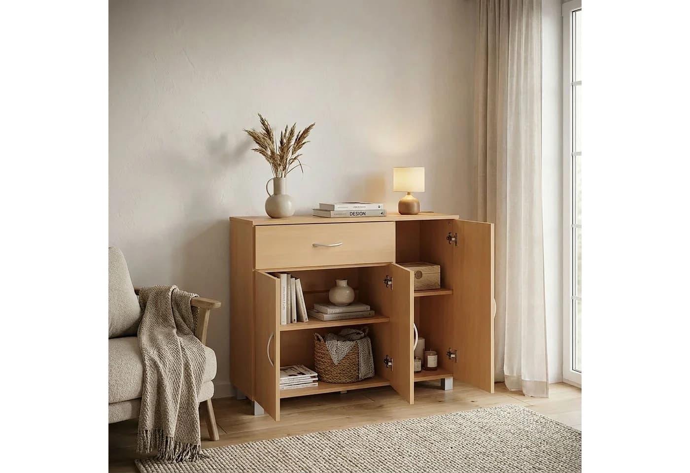 furnicato Sideboard Kommode Buche Grau mit höhenverstellbaren Fächern - Bild 5