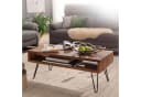 furnicato Couchtisch Massivholz Braun mit Haarnadelbeinen Bild 1