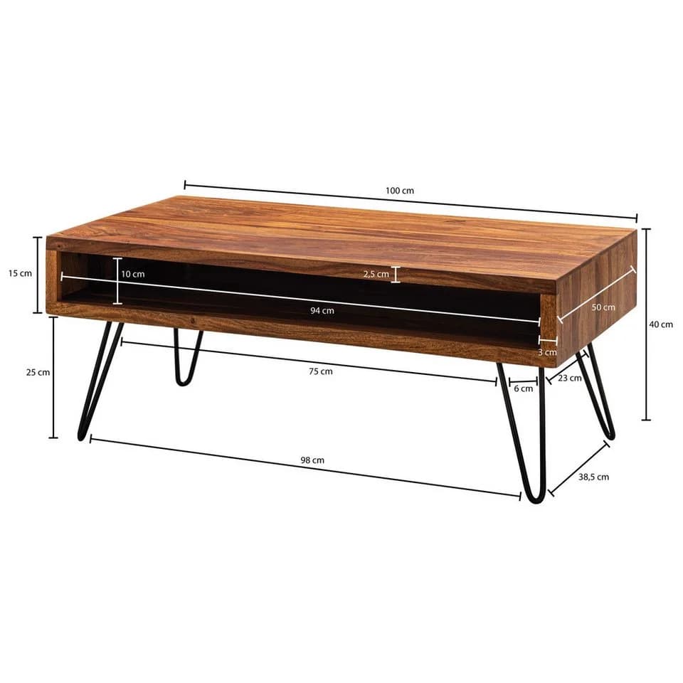 furnicato Couchtisch Massivholz Braun mit Haarnadelbeinen - Bild 4