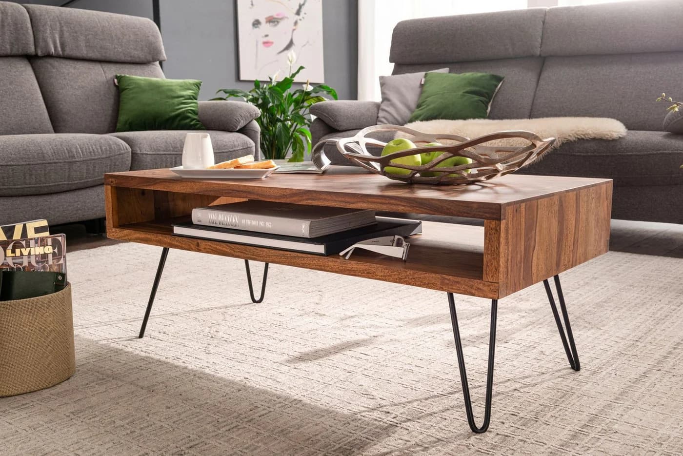 furnicato Couchtisch Massivholz Braun mit Haarnadelbeinen - Bild 5