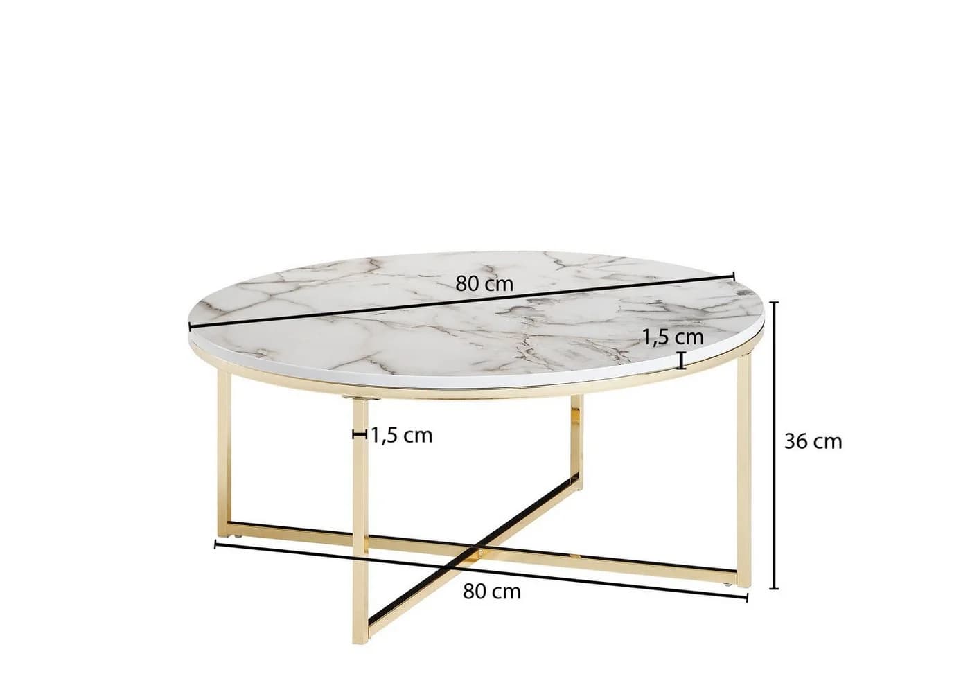 furnicato Runder Sofatisch Weiß Marmor-Optik Gold - Bild 4