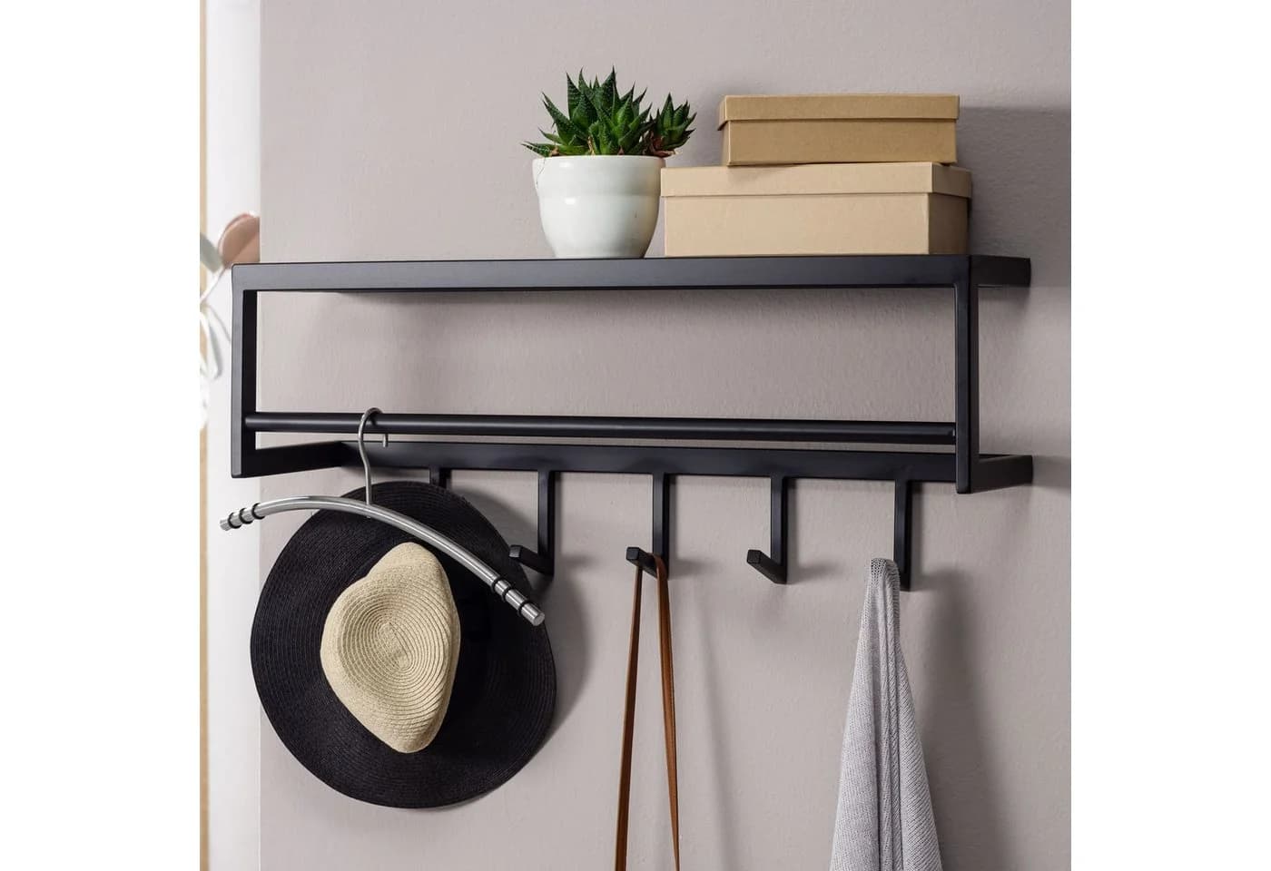furnicato Wandgarderobe mit Ablage und Haken Schwarz
