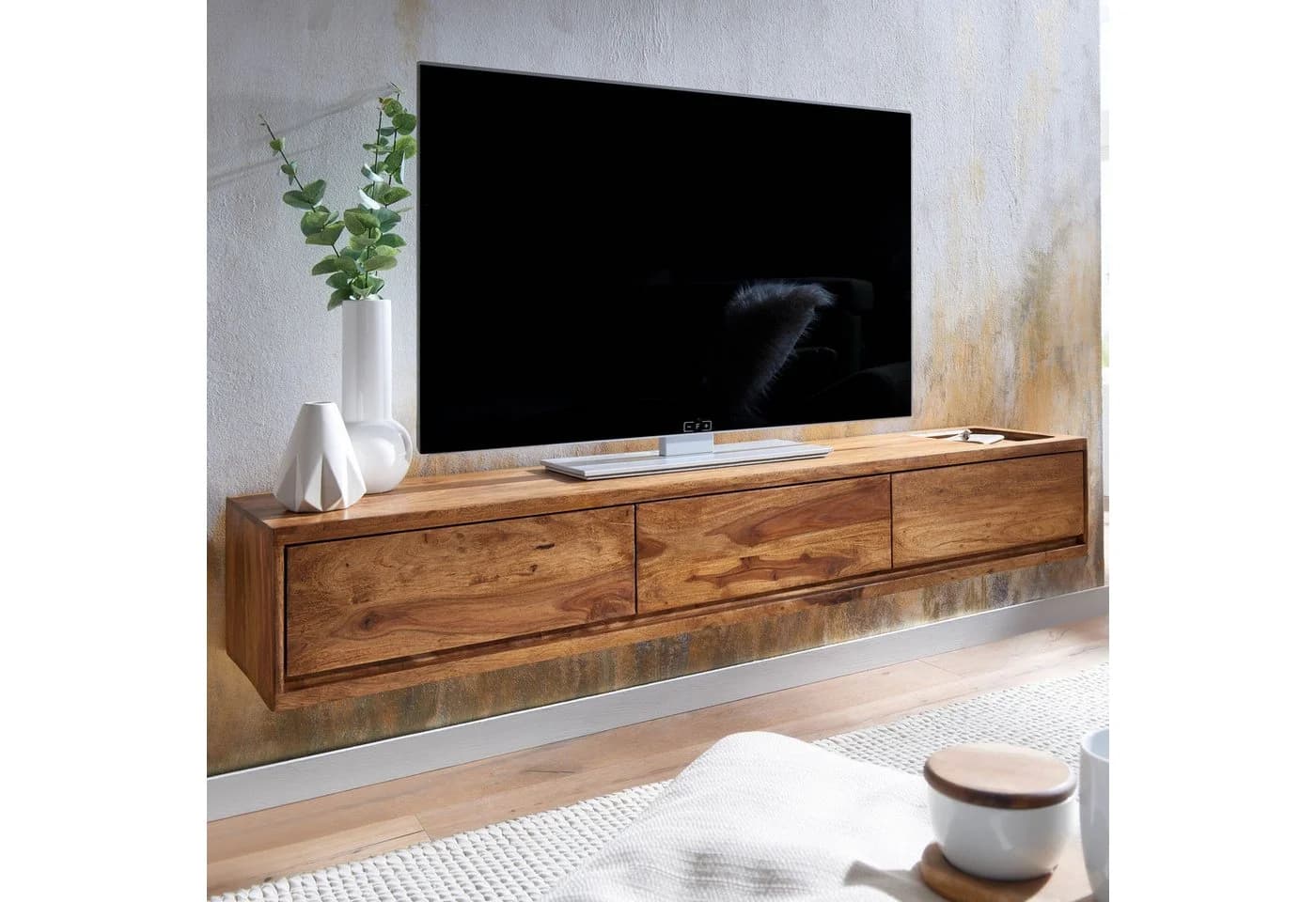 furnicato Lowboard TV-Unterschrank Massivholz Walnuss Finish 160x25x35 cm Braun