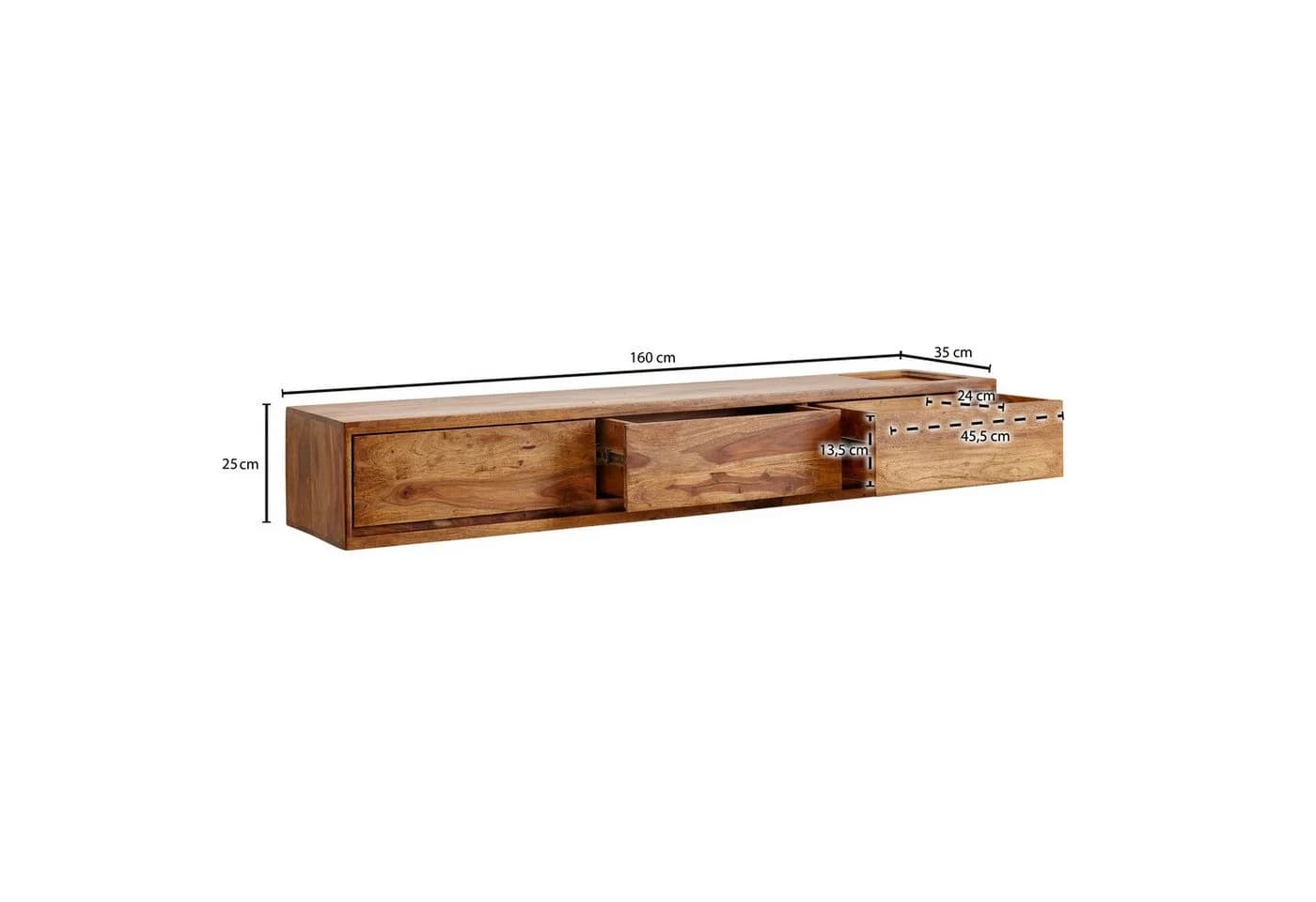 furnicato Lowboard TV-Unterschrank Massivholz Walnuss Finish 160x25x35 cm Braun - Bild 4