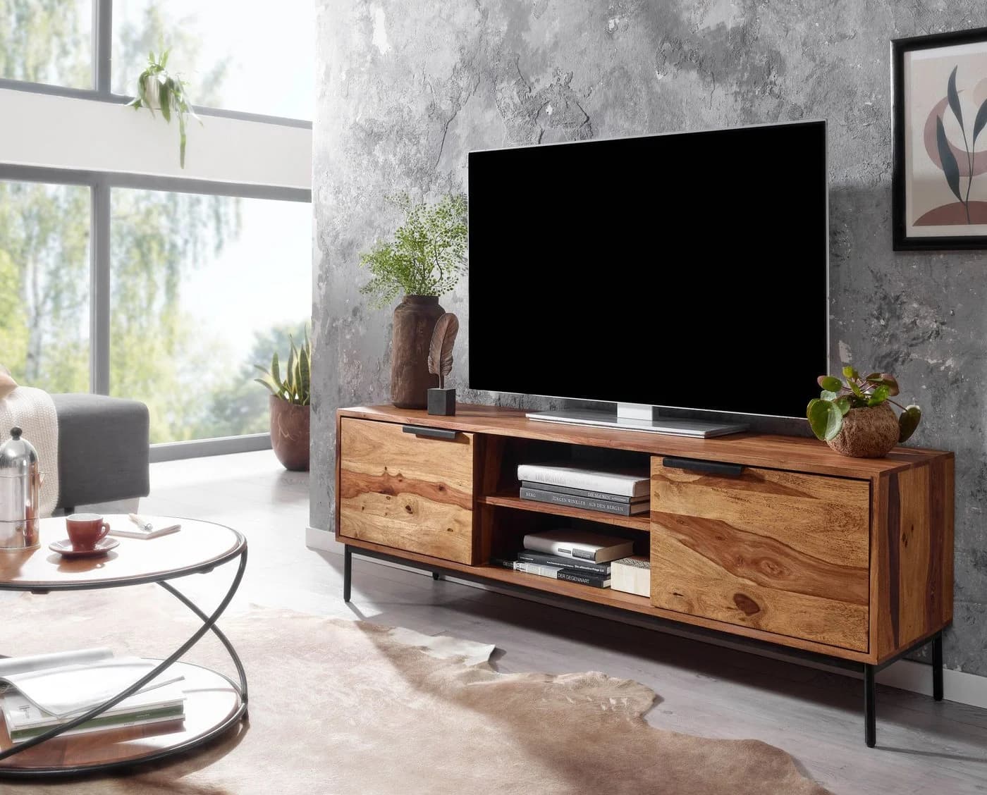 furnicato Lowboard TV-Unterschrank Massivholz Walnuss Finish Braun - Bild 3