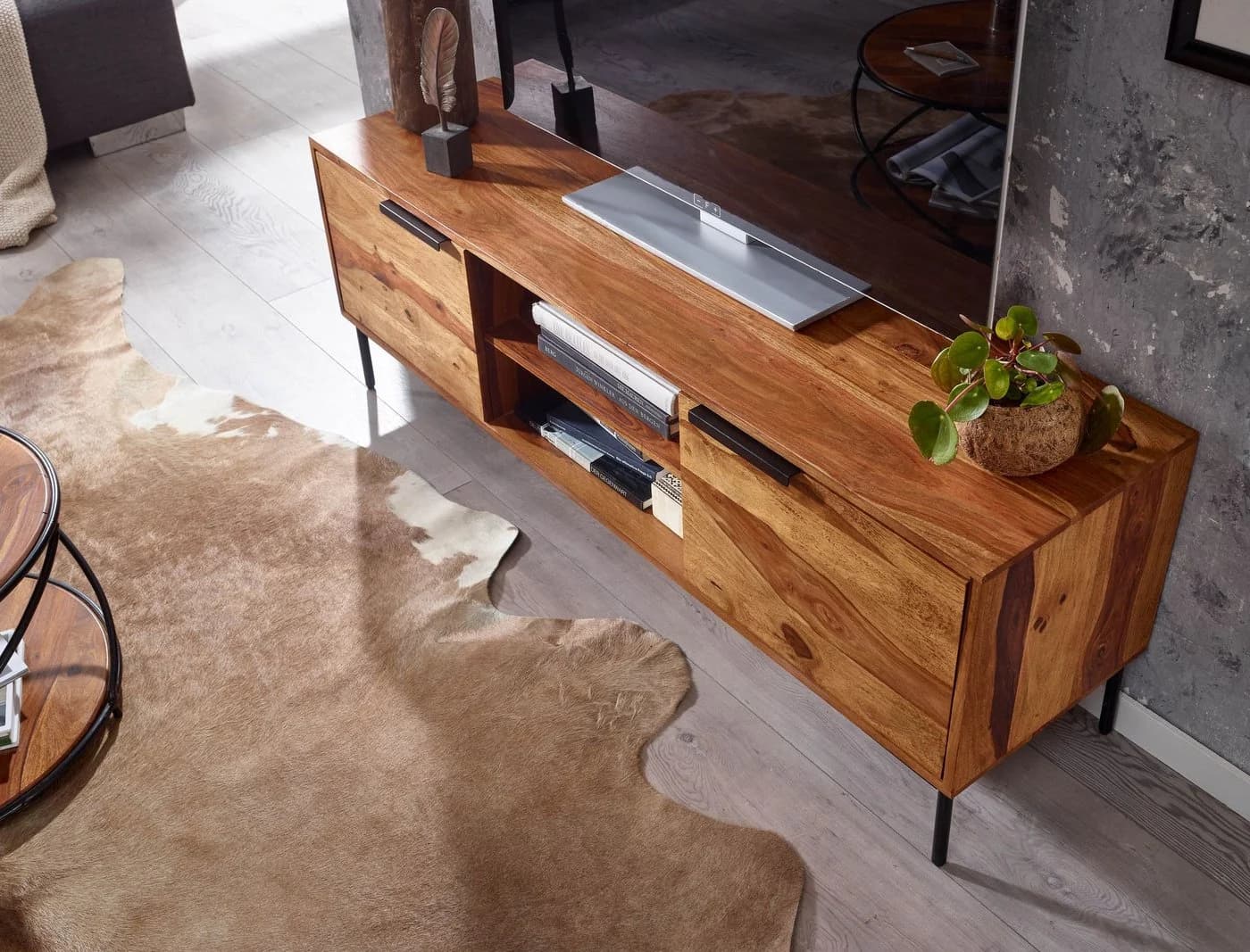 furnicato Lowboard TV-Unterschrank Massivholz Walnuss Finish Braun - Bild 5