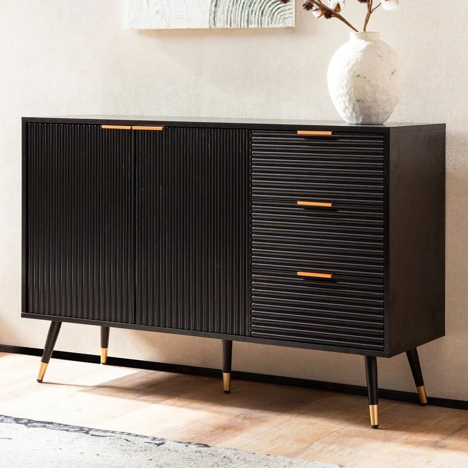 furnicato Sideboard Kommode Lamellenoptik Schwarz