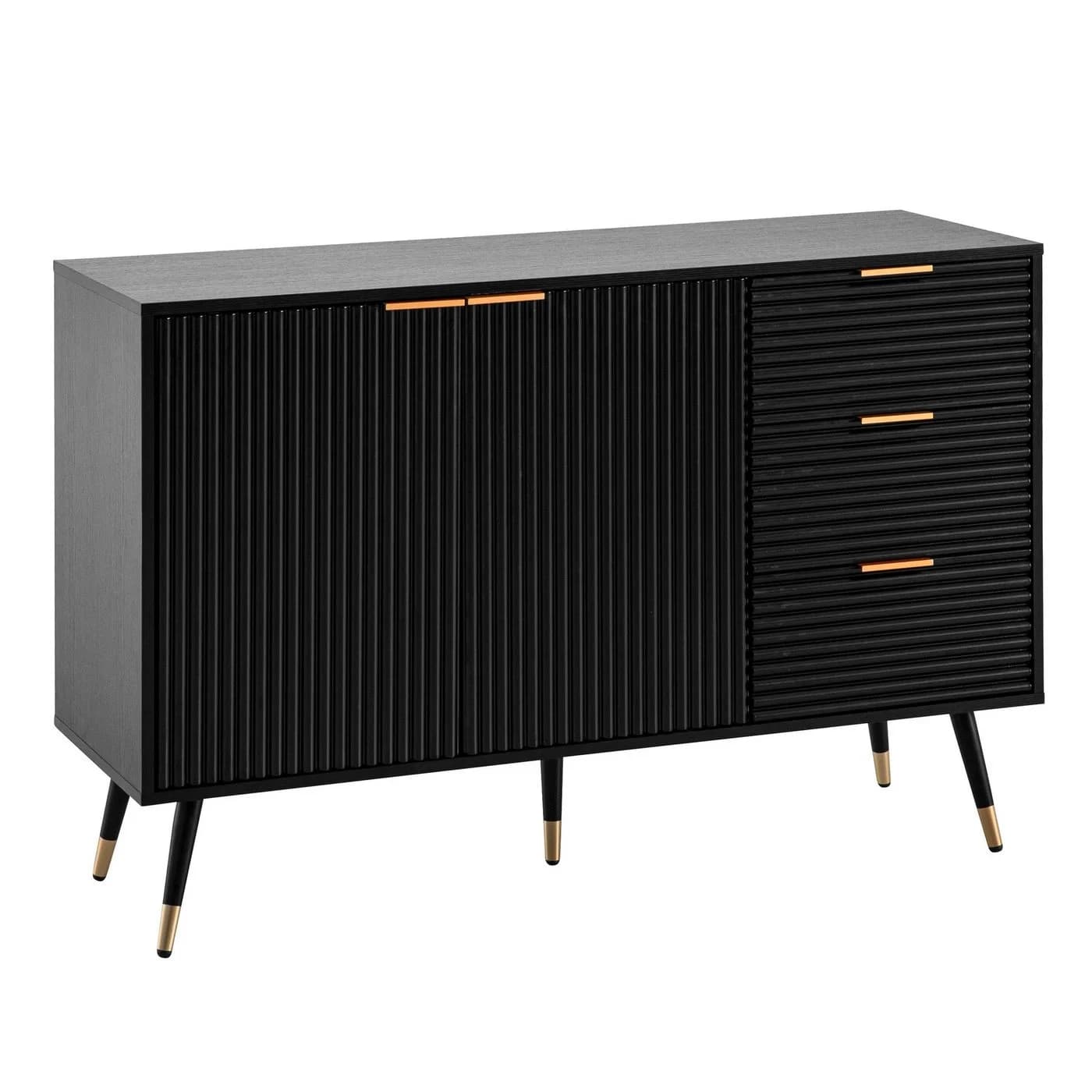 furnicato Sideboard Kommode Lamellenoptik Schwarz - Bild 2