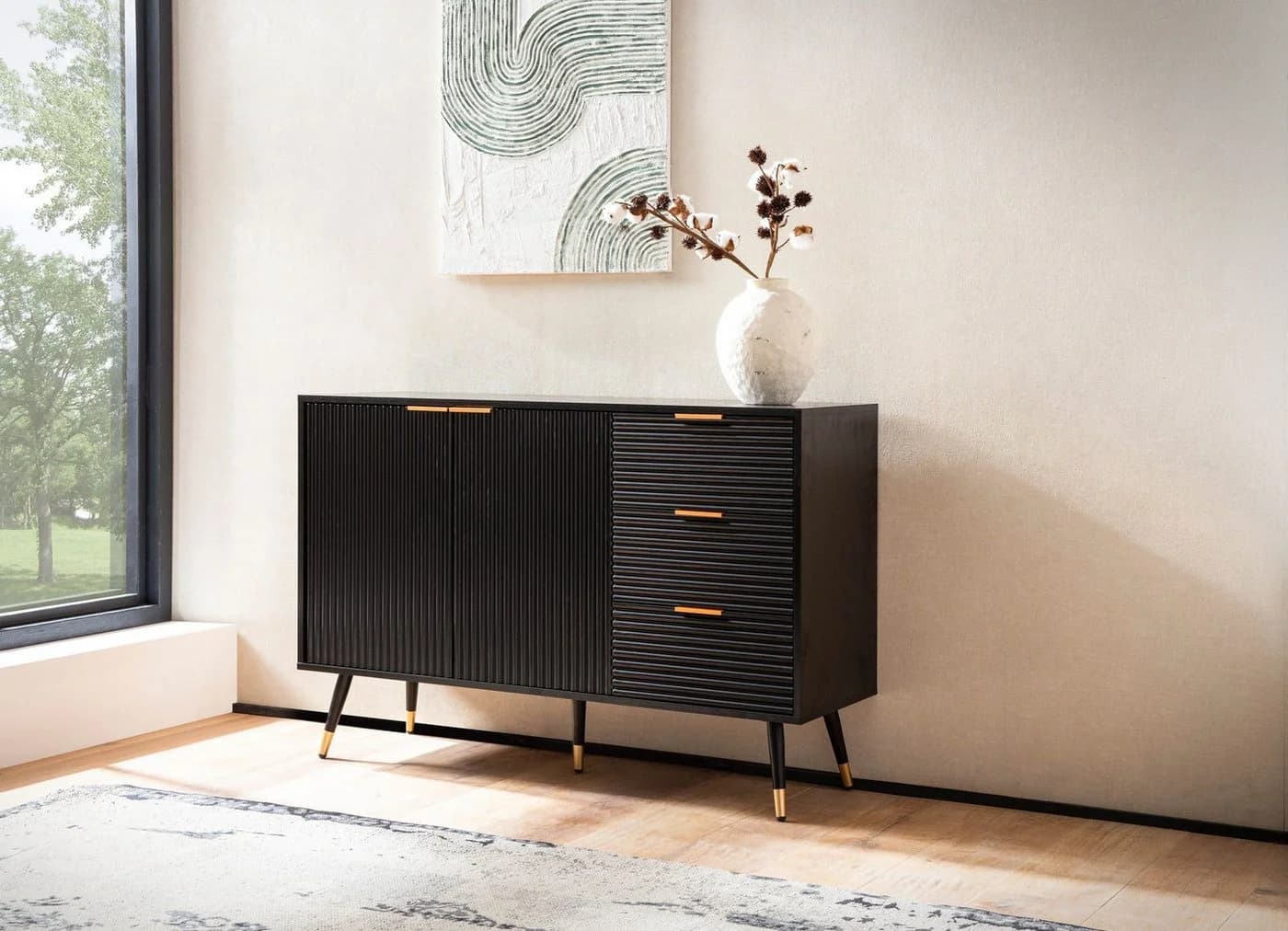 furnicato Sideboard Kommode Lamellenoptik Schwarz - Bild 3
