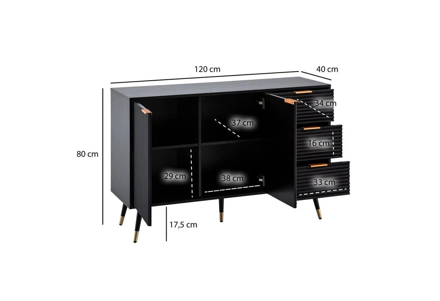 furnicato Sideboard Kommode Lamellenoptik Schwarz - Bild 4