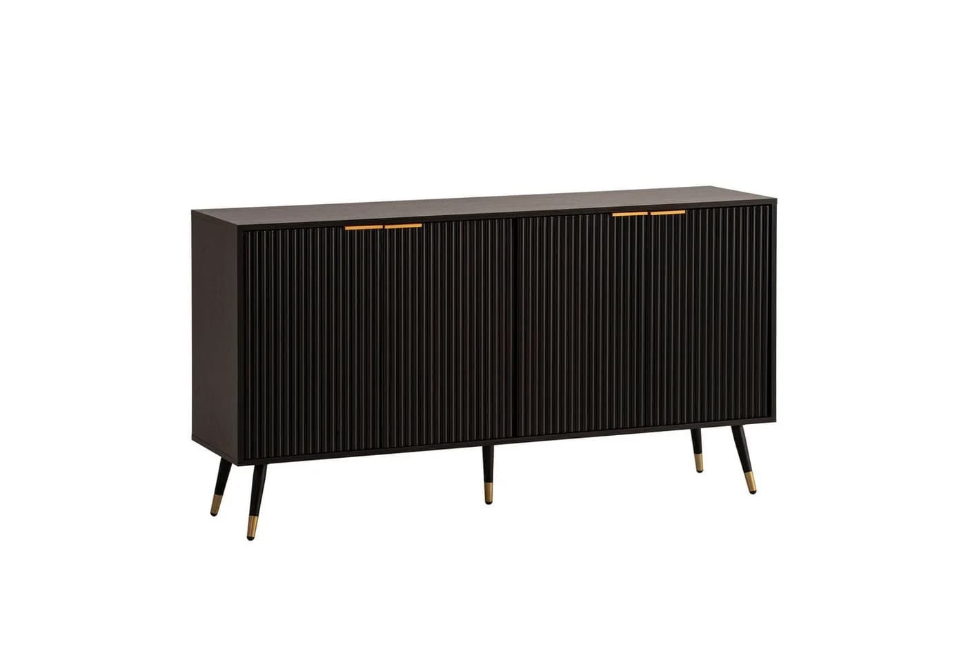 furnicato Sideboard Lamellenoptik Schwarz - Bild 2