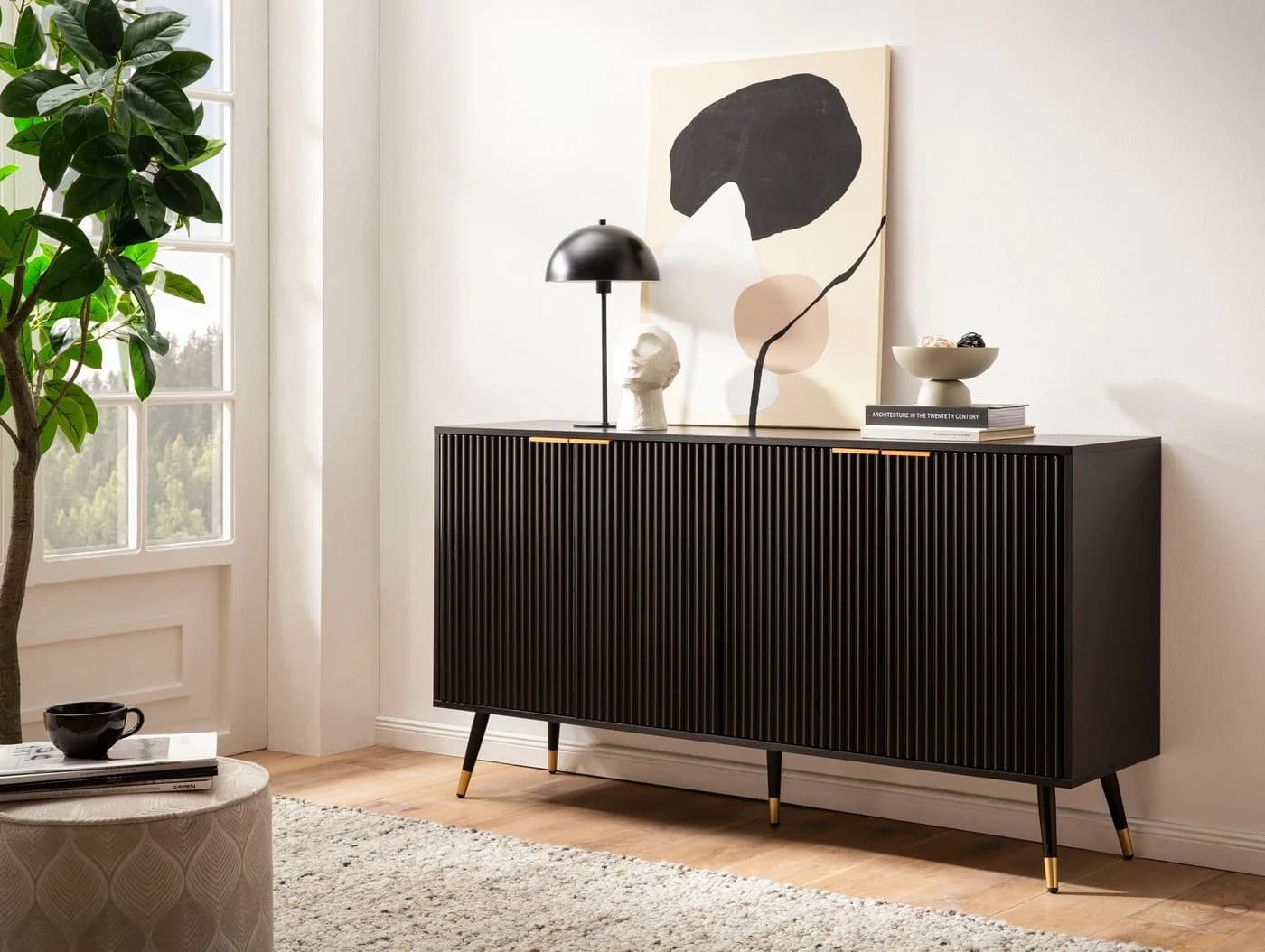 furnicato Sideboard Lamellenoptik Schwarz - Bild 3