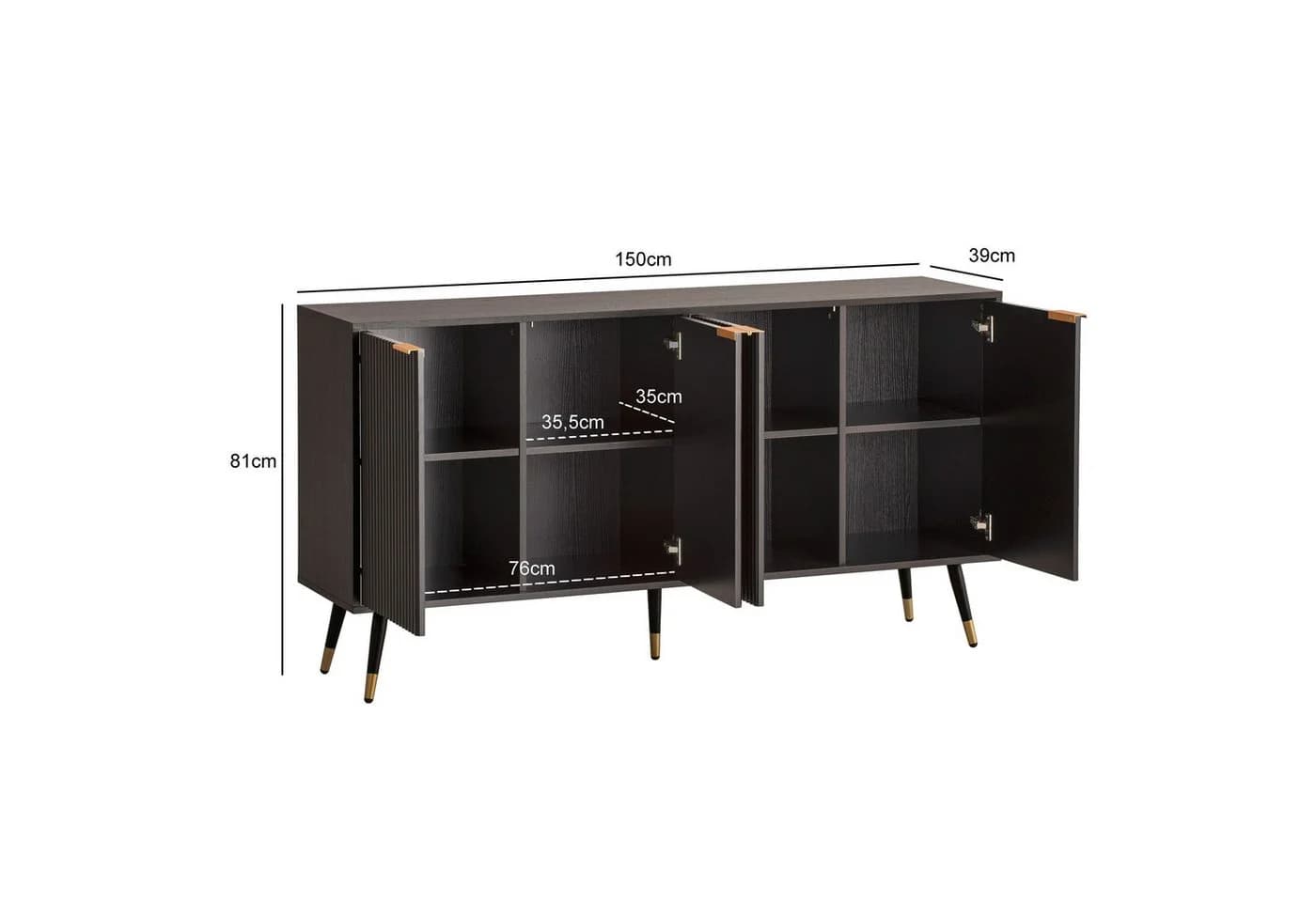furnicato Sideboard Lamellenoptik Schwarz - Bild 4