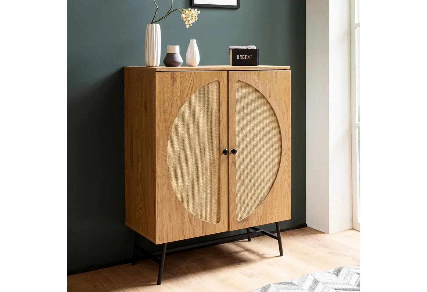 furnicato Sideboard Braun mit Polyrattan-Geflecht