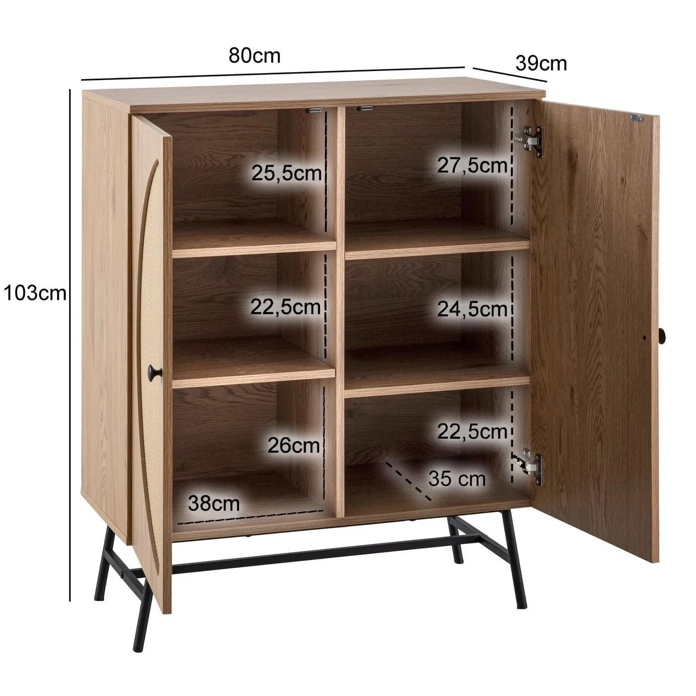 furnicato Sideboard Braun mit Polyrattan-Geflecht - Bild 4