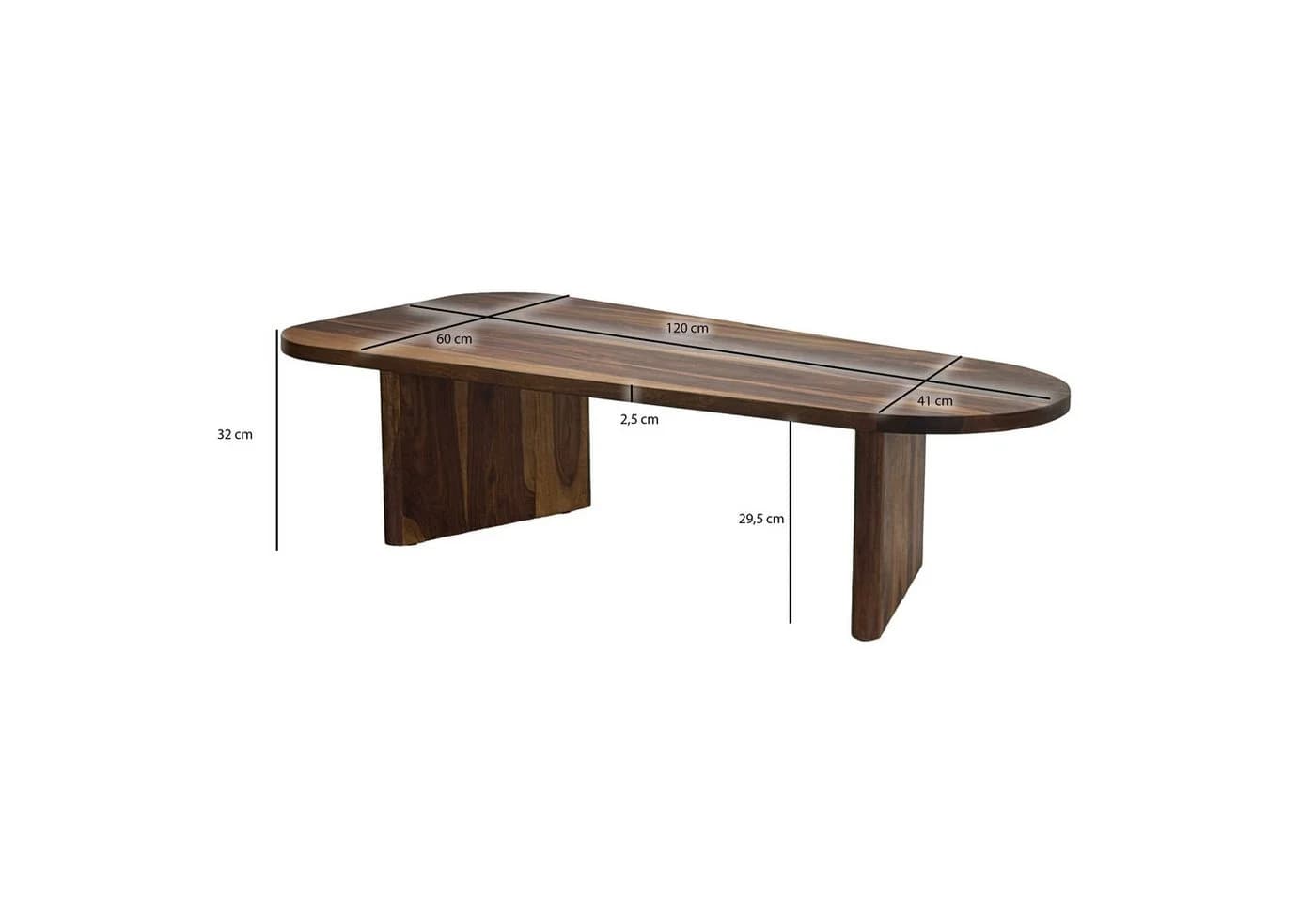 furnicato Couchtisch Oval Massivholz Braun Modern - Bild 4